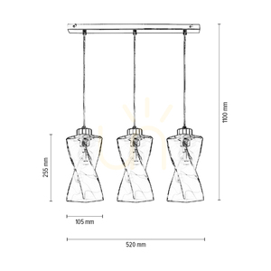 Závesné svietidlo Twist, 3xE27, Max. 25 W, chrómovaný kov / priehľadný PVC kábel / priehľadný sklenený tienidlo, 52 cm small 3