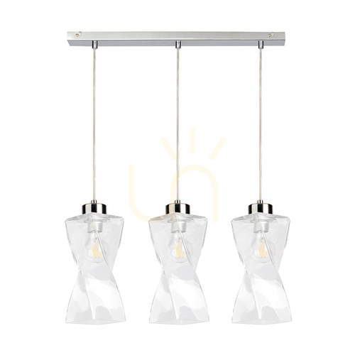 Skontrolujte Závesné svietidlo Twist, 3xE27, Max. 25 W, chrómovaný kov / priehľadný PVC kábel / priehľadný sklenený tienidlo, 52 cm