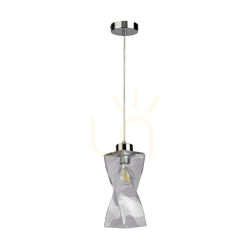 Skontrolujte Závesné svietidlo Twist, 1xE27, Max. 25 W, chrómovaný kov / priehľadný PVC kábel / priehľadný sklenený tienidlo, 10 cm