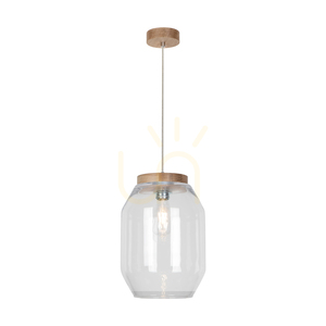 Závesné svietidlo Vaso 1xE27 Max. 60 W, olejovaný dub / priehľadný PVC kábel / priehľadný sklenený tienidlo Ø 24 cm small 1