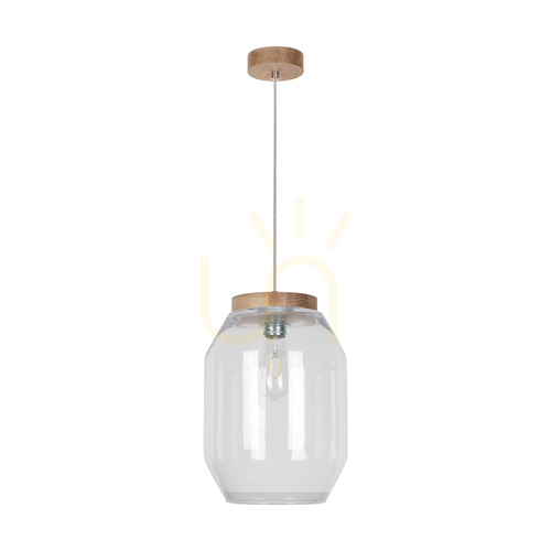 Skontrolujte Závesné svietidlo Vaso 1xE27 Max. 60 W, olejovaný dub / priehľadný PVC kábel / priehľadný sklenený tienidlo Ø 24 cm
