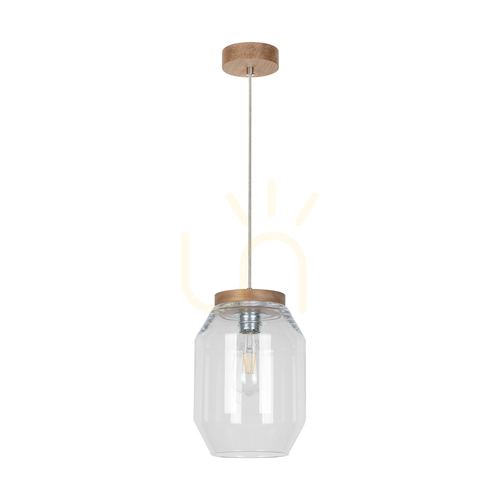 Skontrolujte Závesné svietidlo Vaso 1xE27 Max. 60 W, olejovaný dub / priehľadný PVC kábel / priehľadný sklenený tienidlo Ø 19,5 cm