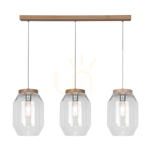 Závesné svietidlo Vaso, 3xE27, Max. 60 W, olejovaný dub / priehľadný PVC kábel / priehľadný sklenený tienidlo, 85 cm small 1