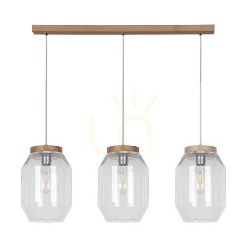 Skontrolujte Závesné svietidlo Vaso, 3xE27, Max. 60 W, olejovaný dub / priehľadný PVC kábel / priehľadný sklenený tienidlo, 85 cm