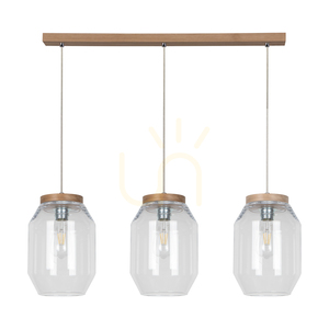 Závesné svietidlo Vaso, 3xE27, Max. 60 W, olejovaný dub / priehľadný PVC kábel / priehľadný sklenený tienidlo, 85 cm small 0