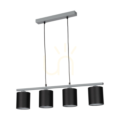 Skontrolujte Závesné svietidlo Vertigo, 4xE27, Max. 25 W, sivý kov / čierny PVC kábel / čierne tienidlo, 86 cm