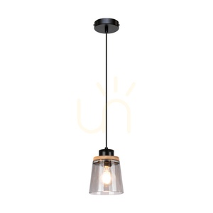 Závesné svietidlo Warnemünde 1xE27 Max. 60 W, olejovaný dub / čierny kov / čierny PVC kábel / tienidlo z dymového skla, Ø 13,5 cm small 1