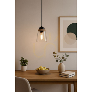 Závesné svietidlo Warnemünde 1xE27 Max. 60 W, olejovaný dub / čierny kov / čierny PVC kábel / tienidlo z dymového skla, Ø 13,5 cm small 2