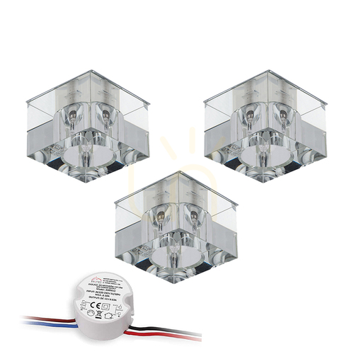 Skontrolujte Súprava stropných svietidiel Cristaldream, obsahuje 3 LED žiarovky G4 (max.. 2,3 W), chrómový kov/priehľadné sklo, s napájacím zdrojom, 7 cm