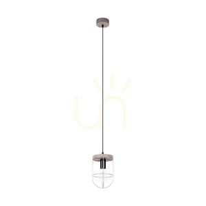 Závesné svietidlo Netuno 1xE27 Max. 60 W, morená borovica, šedá/čierny kov, čierny PVC kábel, strieborný kovový tienidlo, Ø 15 cm small 0