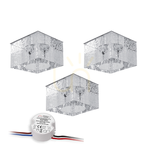 Skontrolujte Súprava stropných svietidiel Cristaldream, obsahuje 3 LED žiarovky G4 (max.. 2,3 W), chrómový kov/priehľadné sklo, s napájacím zdrojom, 7 cm