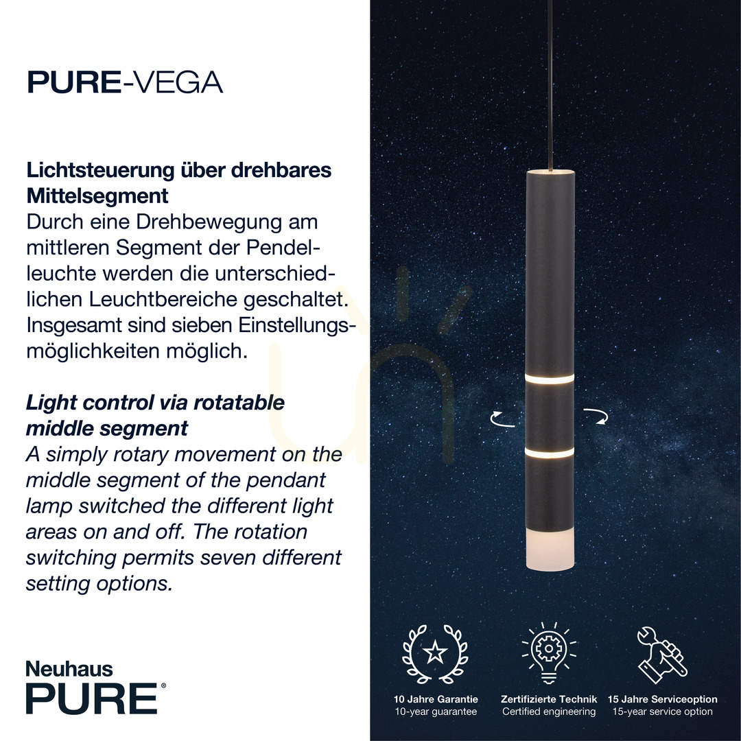 Displej PURE-VEGA 2211-18 Čierne závesné svietidlo so 4 LED diódami PURE-VEGA 2211-18 Čierne závesné svietidlo so 4 LED diódami