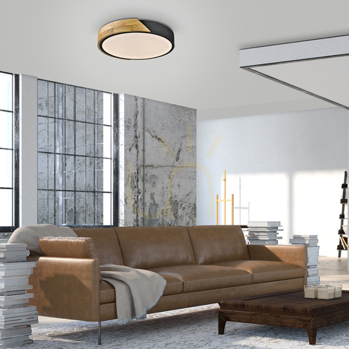 Skontrolujte LED stropné svietidlo Zuma Line BILA 14288-18 čierne s dreveným dekorom 32 cm 24 W 3000 K