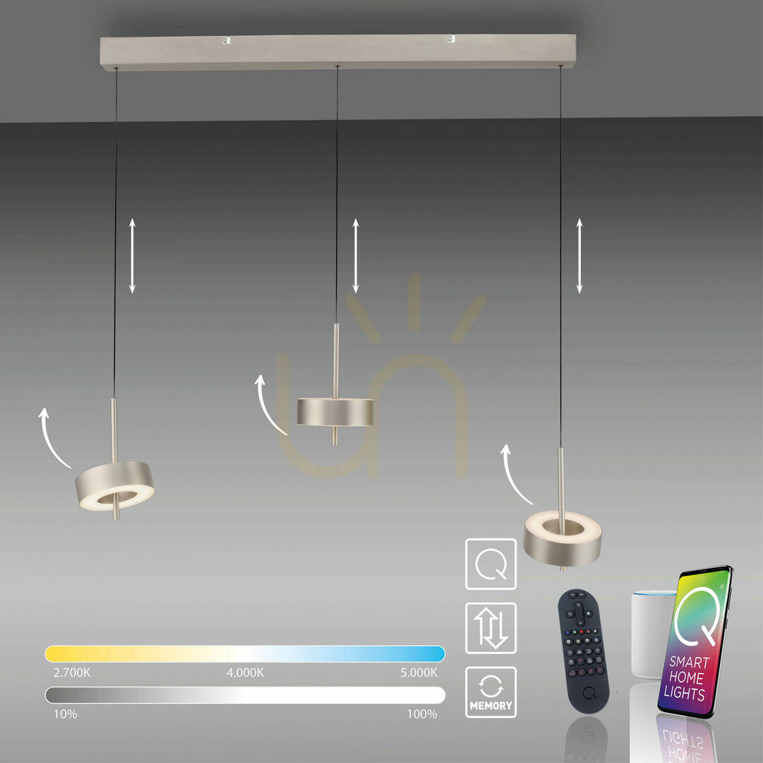 Náhľad Q-ROTATE 2248-95 Strieborné závesné svietidlo s 3 LED diódami Q-ROTATE 2248-95 Strieborné závesné svietidlo s 3 LED diódami