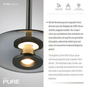PURE VITRUM 2053-15 Šedé závesné svietidlo s 2 LED žiarovkami small 3