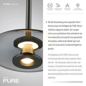 PURE VITRUM 2053-15 Šedé závesné svietidlo s 2 LED žiarovkami small 4