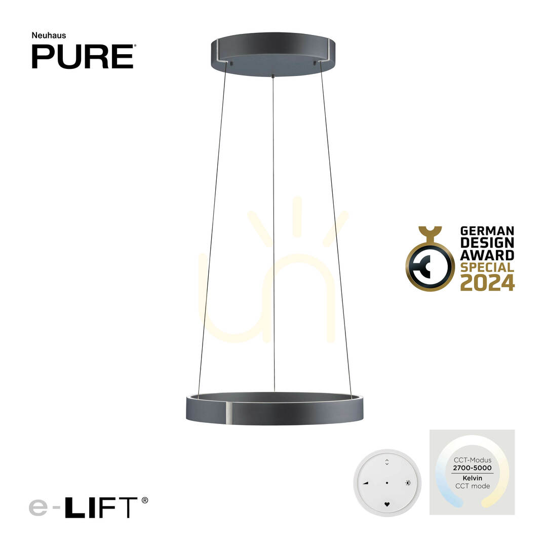 vyhliadka PURE E-CLIPSE 2560-15 Šedé závesné svietidlo s 2 LED diódami PURE E-CLIPSE 2560-15 Šedé závesné svietidlo s 2 LED diódami