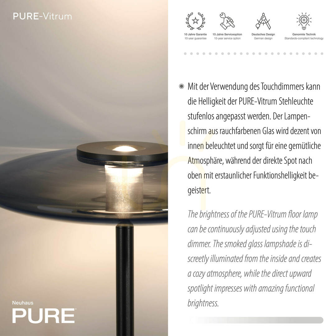 Šou Stojaca lampa PURE VITRUM 481-15, sivá, 2xLED Stojaca lampa PURE VITRUM 481-15, sivá, 2xLED