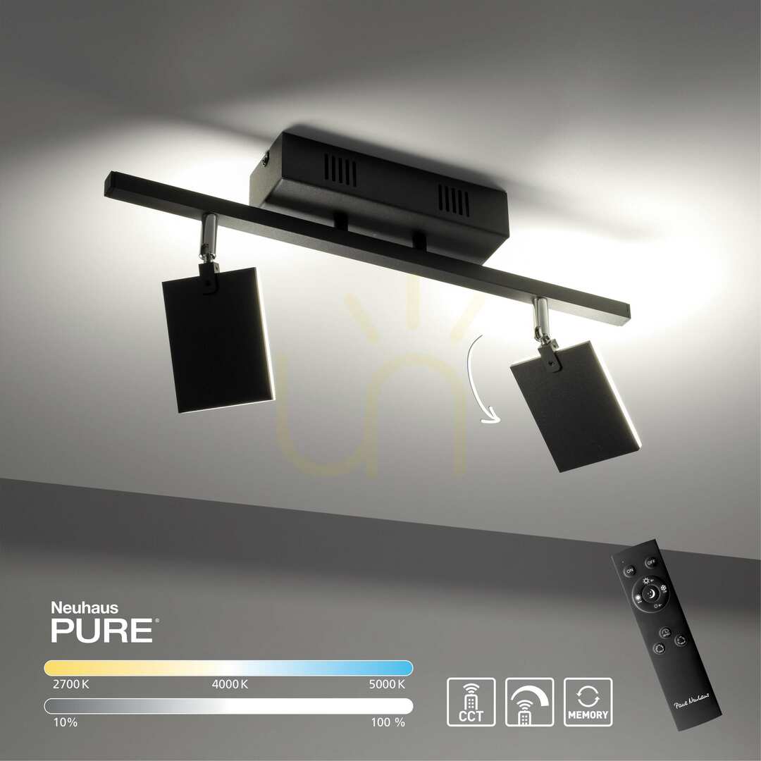 Šou PURE-MIRA 6354-18 Čierne stropné svietidlo s 2 LED diódami PURE-MIRA 6354-18 Čierne stropné svietidlo s 2 LED diódami