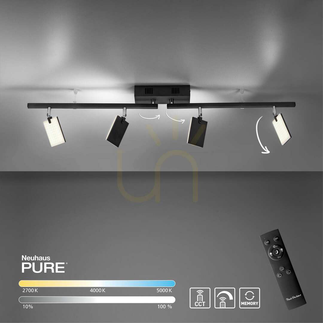 Skontrolujte PURE-MIRA 6356-18 Čierne stropné svietidlo so 4 LED diódami PURE-MIRA 6356-18 Čierne stropné svietidlo so 4 LED diódami
