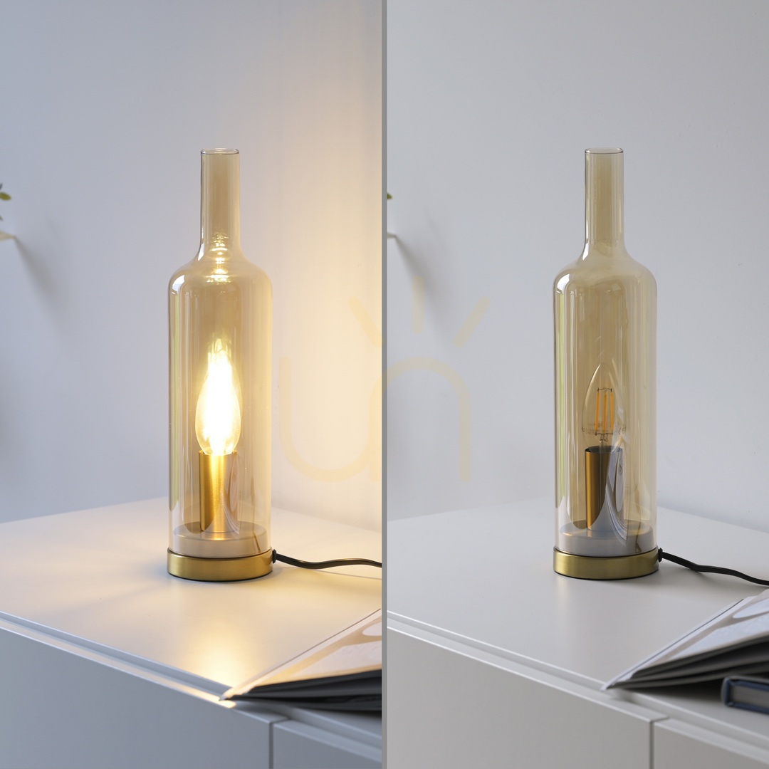 vyhliadka Stolná lampa BOTTLE14006-27, jantárová, 1xE14 Stolná lampa BOTTLE14006-27, jantárová, 1xE14