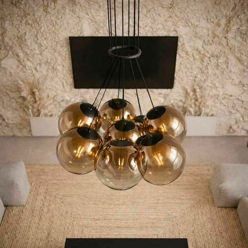 Skontrolujte Závesný luster s.luce Orb, zlatý, 7× E27, sklenené gule