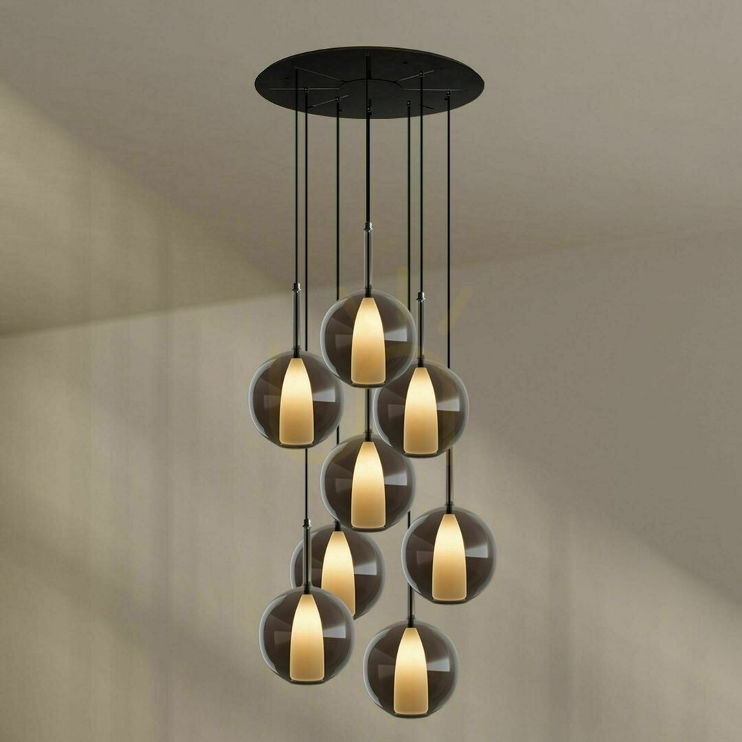 vyhliadka Závesný luster s.luce Belluna, 8-svetelný, dymové sklo, 8× E27 Závesný luster s.luce Belluna, 8-svetelný, dymové sklo, 8× E27