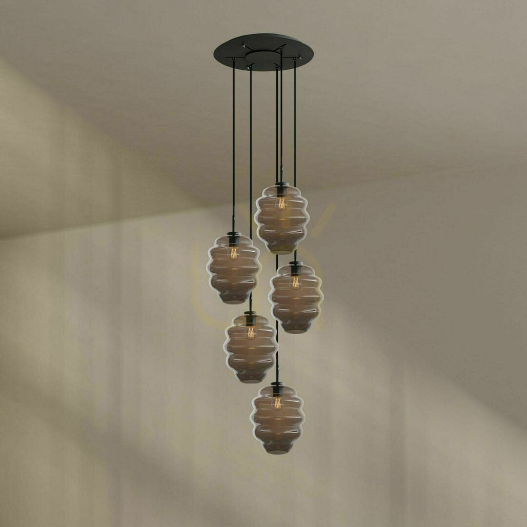 Chandelier s.luce Echos 5-Light Smoked Glass, 60 cm Canopy