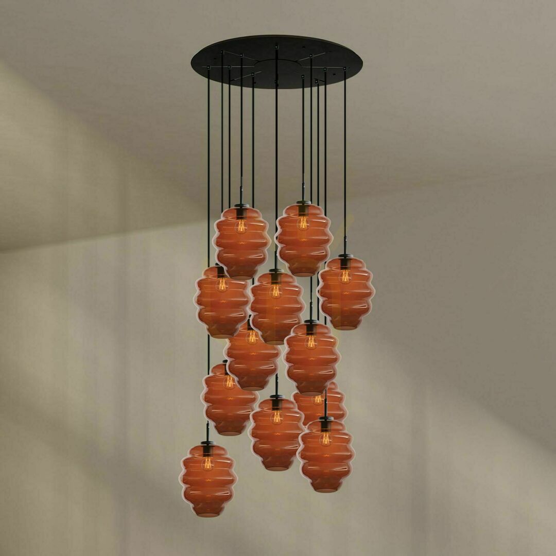 vyhliadka Závesný luster s.luce Echos, 12-svetelný, E27, hnedý, sklo a kov Závesný luster s.luce Echos, 12-svetelný, E27, hnedý, sklo a kov