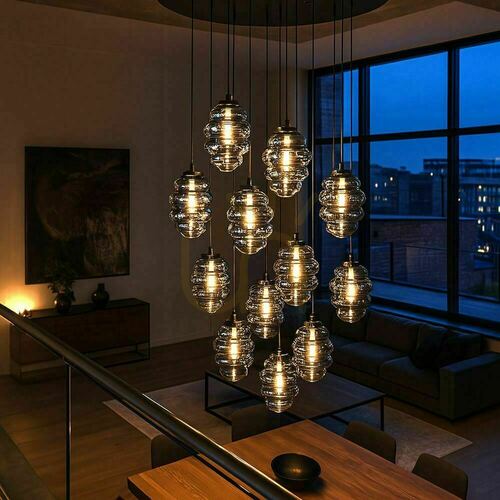 Skontrolujte Závesný luster s.luce Echos, 12-svetelný, E27, priehľadné sklo
