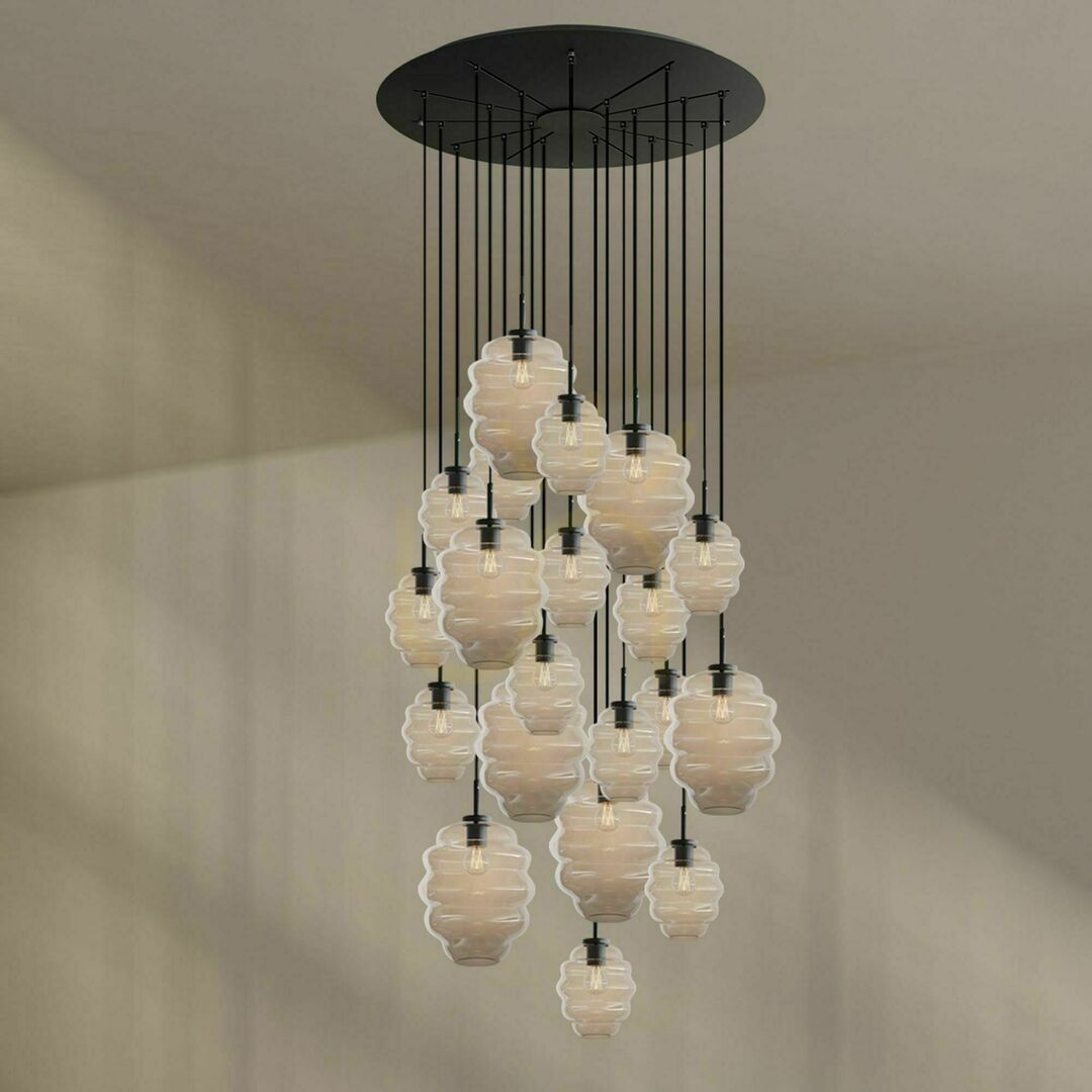 Displej Závesný luster s.luce Echos, 20 svetiel, E27, číre sklo, Ø 120 cm Závesný luster s.luce Echos, 20 svetiel, E27, číre sklo, Ø 120 cm