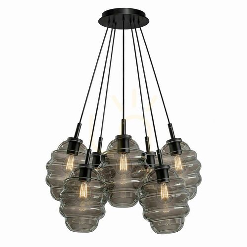Skontrolujte Závesné svietidlo s.luce Echos Cluster, dymové sklo, 7× E27, tienidlá Ø 18 cm