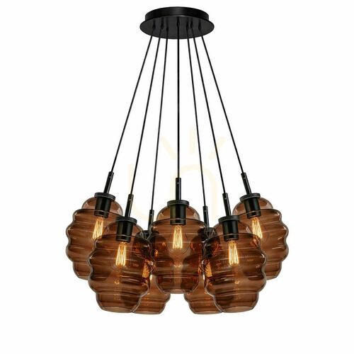 Skontrolujte Sklenené závesné svietidlo s.luce Echos Cluster, hnedé, 7× E27, tienidlá Ø 18 cm