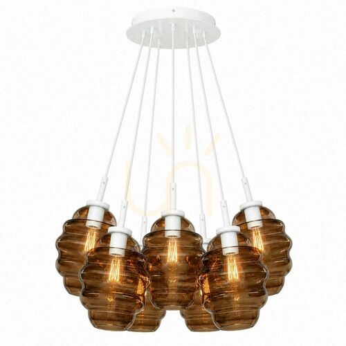 Skontrolujte Závesné svietidlo s.luce Echos Cluster, hnedé sklo, 7× E27, tienidlá Ø 18 cm