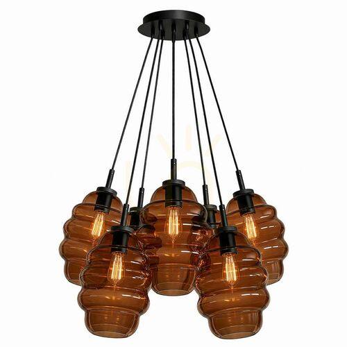 Skontrolujte Závesné svietidlo s.luce Echos Cluster, hnedé sklo, 7× E27, tienidlá Ø 25 cm