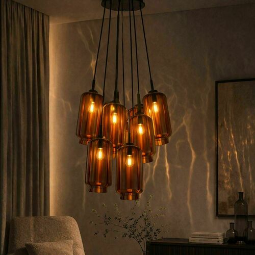 Skontrolujte Sklenené závesné svietidlo s.luce Velo Cluster, hnedé, 7 × E27, Ø 54 cm