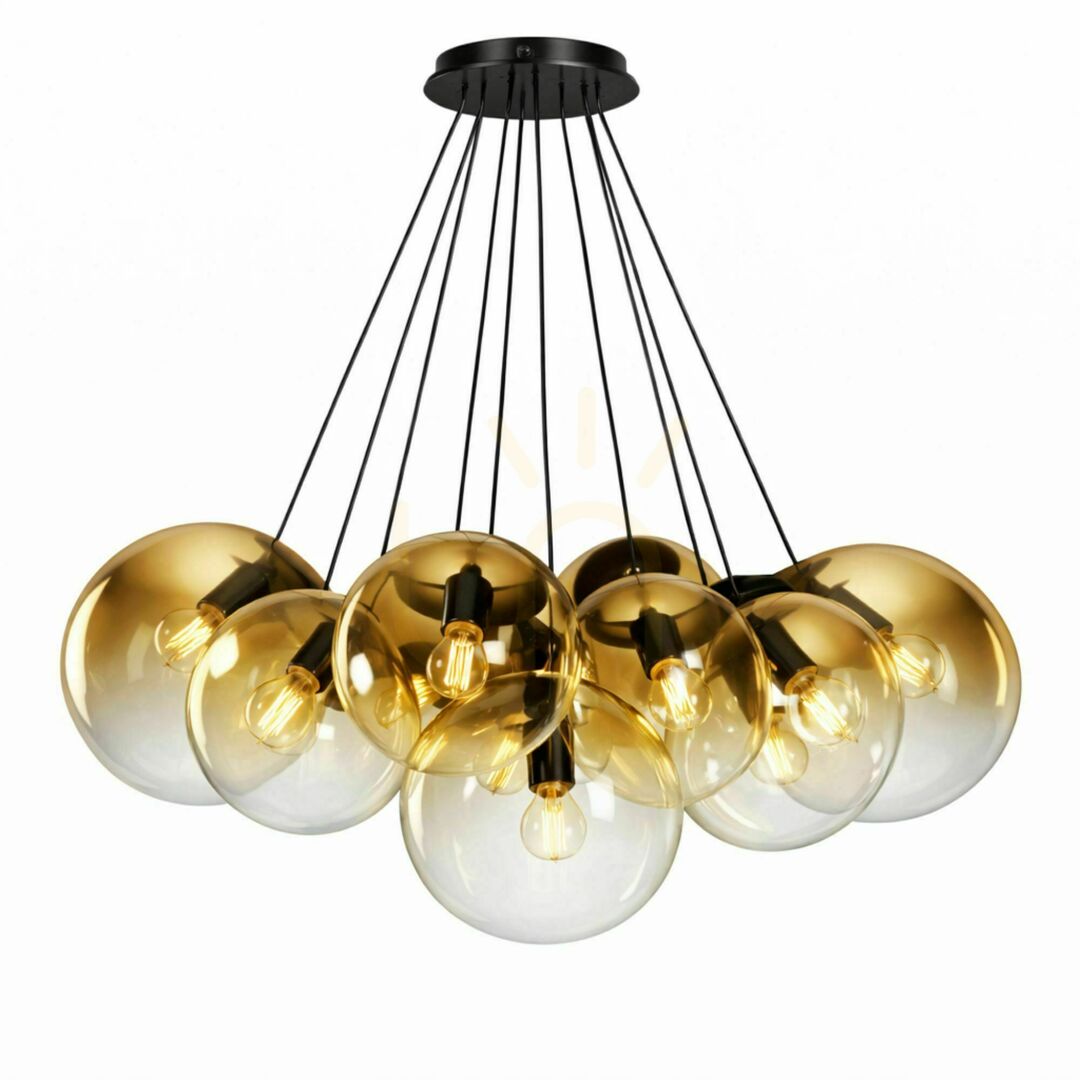vyhliadka Závesný luster s.luce Orb, zlatý, 13 sklenených gúľ Ø 20 cm, 13 × E27 Závesný luster s.luce Orb, zlatý, 13 sklenených gúľ Ø 20 cm, 13 × E27