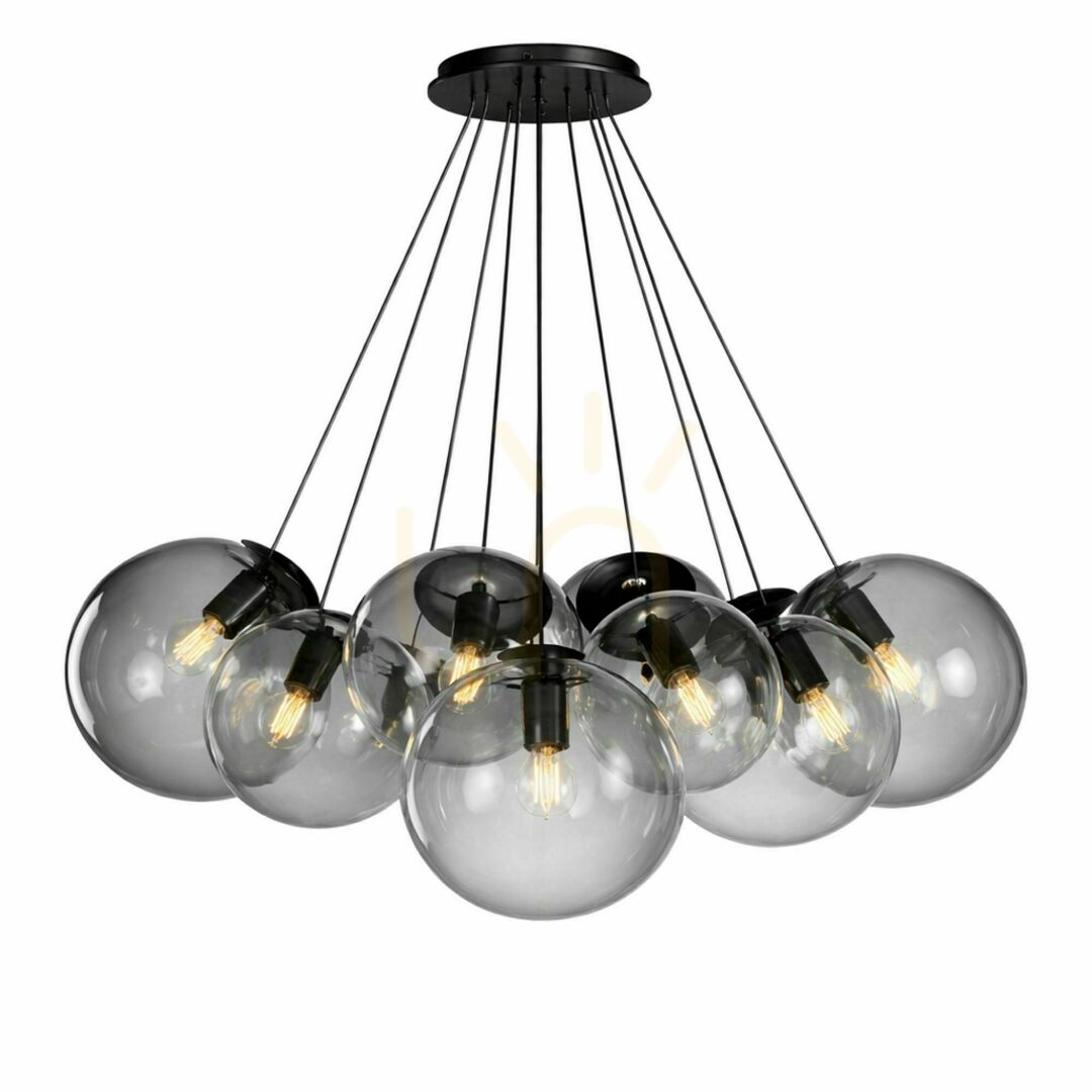 vyhliadka Závesné svietidlo s.luce Orb, dymové sklo, 13 × E27, gule Ø 20 cm Závesné svietidlo s.luce Orb, dymové sklo, 13 × E27, gule Ø 20 cm
