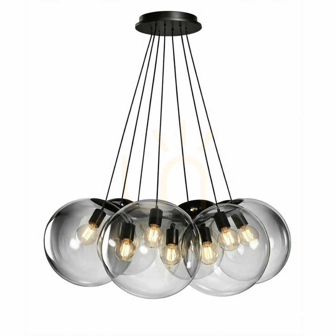 Displej Závesné svietidlo s.luce Orb Cluster, 7 × E27, hnedé sklo, tienidlá Ø 30 cm Závesné svietidlo s.luce Orb Cluster, 7 × E27, hnedé sklo, tienidlá Ø 30 cm