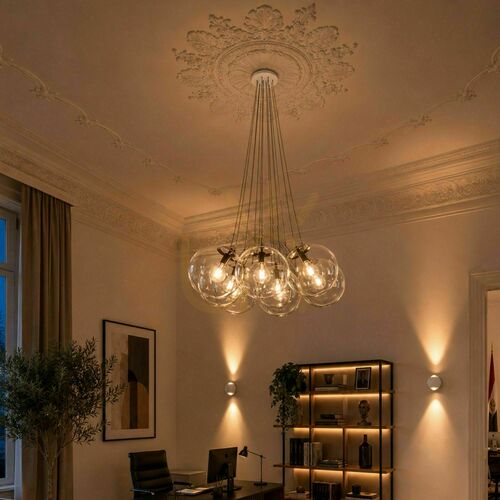 Skontrolujte Závesné svietidlo s.luce Orb, biele sklenené, 7 × E27, tienidlá Ø 30 cm