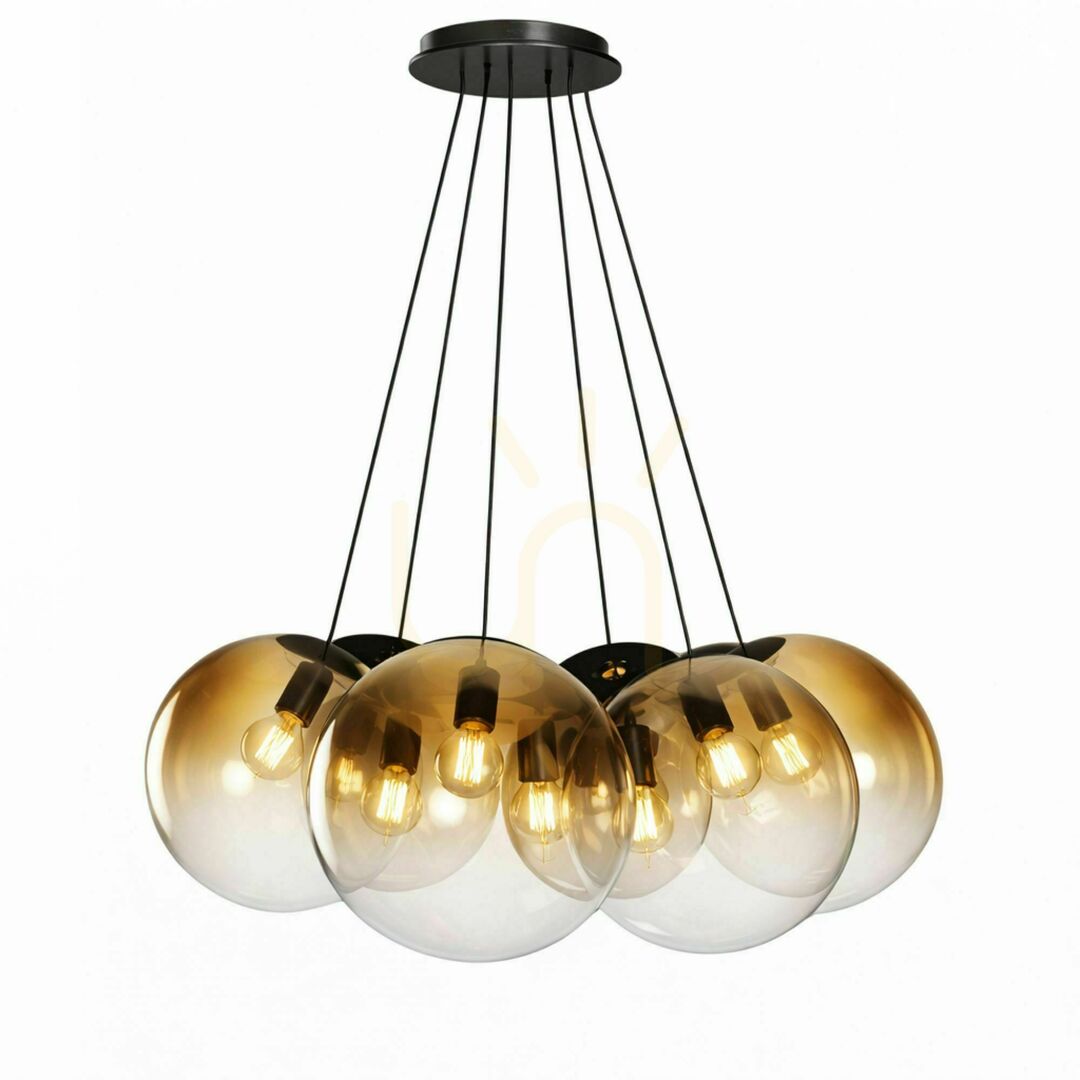 Náhľad Závesné svietidlo s.luce Orb Cluster, medené, 7 × E27, sklenené tienidlá Ø 30 cm Závesné svietidlo s.luce Orb Cluster, medené, 7 × E27, sklenené tienidlá Ø 30 cm