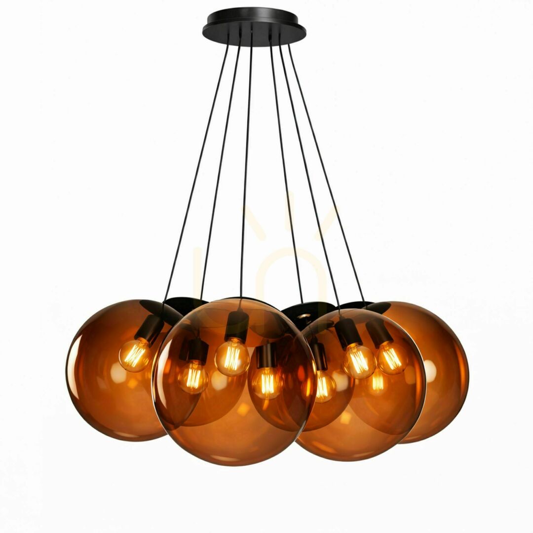 Displej Závesné svietidlo s.luce Orb Cluster, zlaté, 7 × E27, sklo a kov, Ø 40 cm Závesné svietidlo s.luce Orb Cluster, zlaté, 7 × E27, sklo a kov, Ø 40 cm