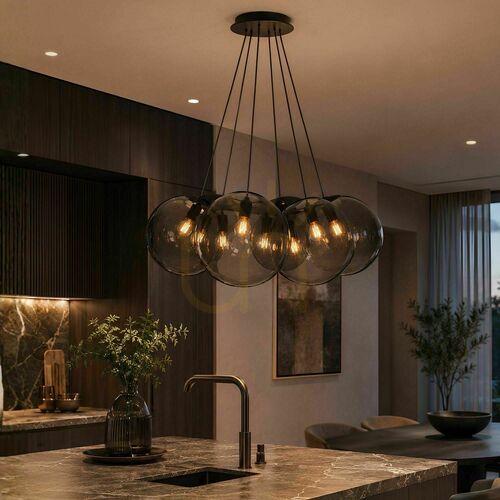 Skontrolujte Závesný luster s.luce Orb, dymové sklo, 7 × E27, tienidlá Ø 50 cm