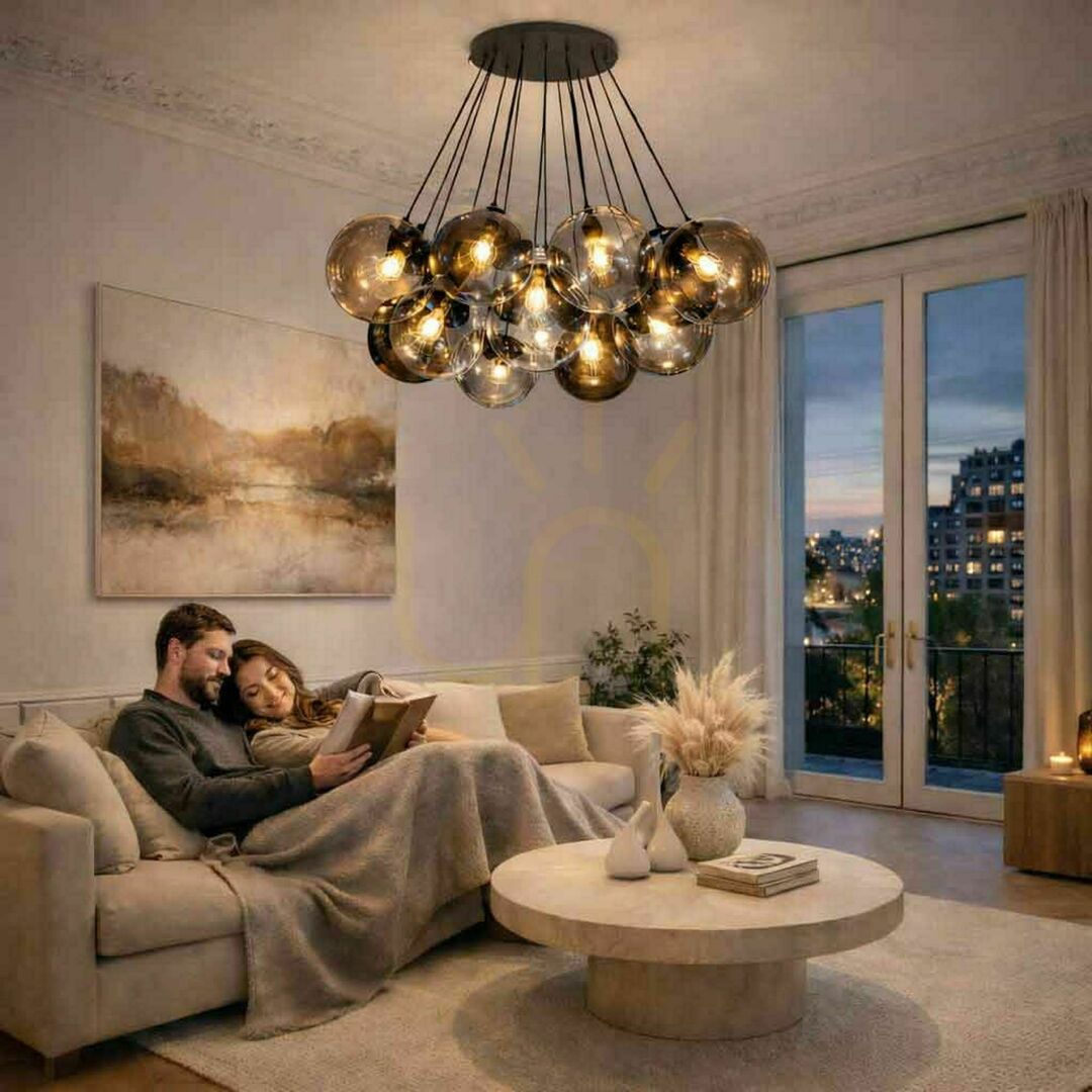 vyhliadka Závesné svietidlo s.luce Orb, hnedé sklo, 13× E27, Ø 30 cm Závesné svietidlo s.luce Orb, hnedé sklo, 13× E27, Ø 30 cm