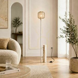 Stojaca lampa s.luce Velo, biela, travertín a číre sklo, 187 cm, E27 small 2