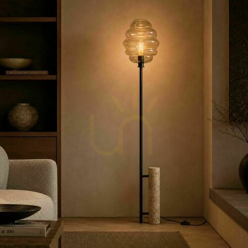 Skontrolujte Stojaca lampa s.luce Echos, travertín a priehľadné sklo, E27, 188 cm