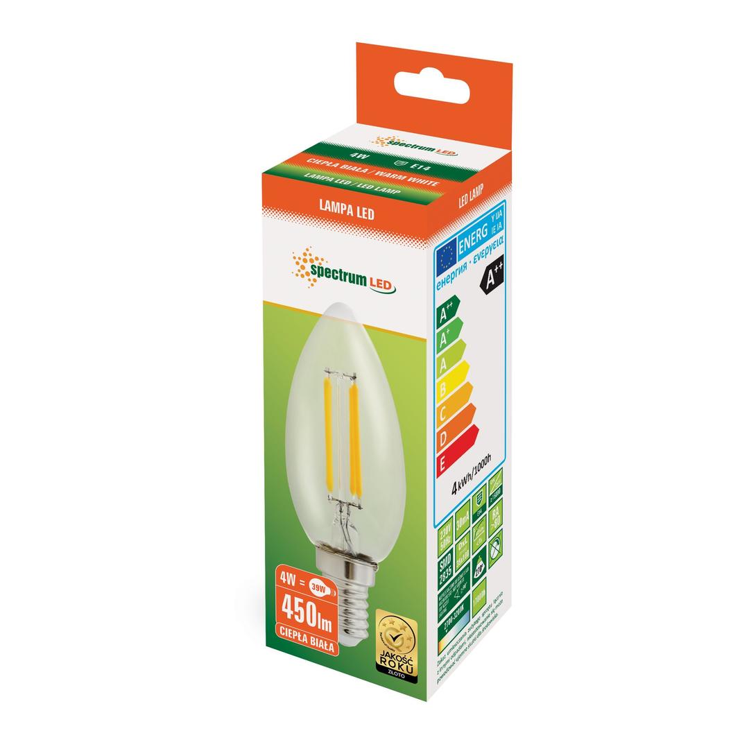 Náhľad LED sviečka E14 230 V 4 W Cog Ww Clear Spectrum LED sviečka E14 230 V 4 W Cog Ww Clear Spectrum
