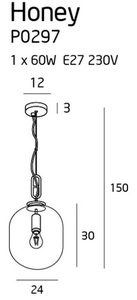 Závesné svietidlo Max Light Honey P0297 jantárové sklo čierne 24 cm small 2