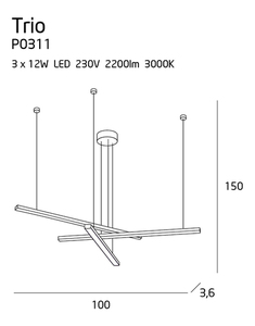 Závesné svietidlo Max Light Trio P0311 LED 58W čierne 100 cm small 8