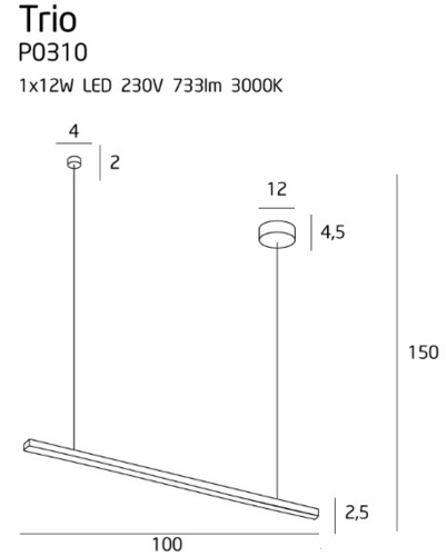 Skontrolujte Prívesné svietidlo Max Light Trio P0310 LED 100 cm čierne 36W